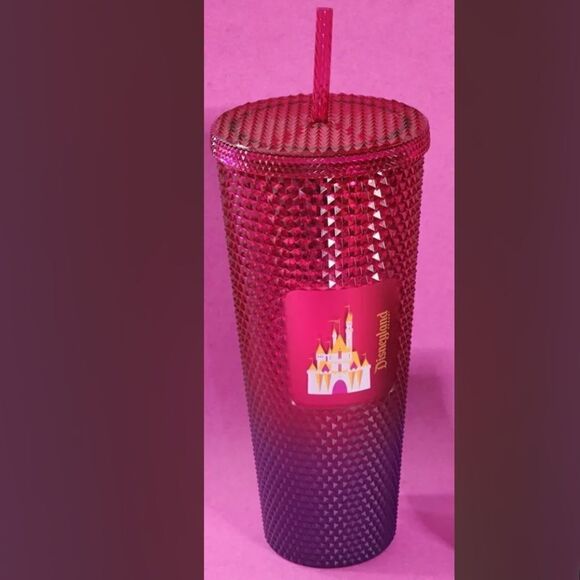 NWT-Starbucks Disneyland Castle Hot Pink Ombre Spiky Studded Cold Cup 24oz.Venti - Picture 1 of 7